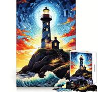 Lighthouse on A Rocky Coast Jigsaw Puzzle 1000 Piece for Teenagers Memory Build Vivid Color Playful Challenge Great Gift (50x75cm)