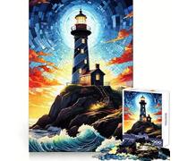 Lighthouse on A Rocky Coast Jigsaw Puzzles 1000 Pieces for Adults Stress Relief Firm Cut Fun Play Premium Gift (38x26cm)