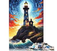 Lighthouse on A Rocky Coast Puzzle Unique Home Decor 100 Percent Recycled Cardboard Jigsaw Puzzle for Adult Children's Day Gifts 1000pcs (38x26cm)