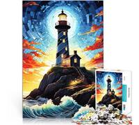 Lighthouse on a Rocky Coast1000 Piece Jigsaw Puzzles for teenagers Brain Teaser Game with Matching Poster and Trivia Sheet 38x26cm