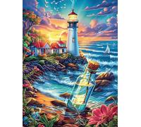 Lighthouse on A Rocky Coastal Cliff 300 Piece Pack Classic Jigsaw Puzzle Fairy Tale Scenery Cartoon Couple Puzzle Partners Ultra Difficult Wall Decor Easter New Year Creativity & Gift Giving 300 PCS