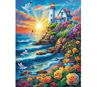 Lighthouse on A Tropical Beach at Sunrise 500 Pcs Jigsaw Puzzles Wildlife Pet Puzzles for Adults Teens Fun Family Game Team Building Stress Reducing Autumn Durable Cardboard 500 PCS