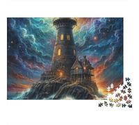 Lighthouse on Cliff 1000 Piece Jigsaw Puzzles Fantasy Lighthouse Island Adults Aged 12 And Above Educational Games Home Decoration Difficult Challenging Birthday Gifts 38x26cm/1000pcs