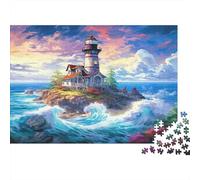 Lighthouse on Cliff Jigsaw Puzzles 1000 Pieces Recycled Paper for Adults Adult Jigsaws Fun Challenging Family Game Fun Home Activity Great Gift Idea 38x26cm/1000pcs