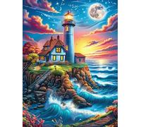Lighthouse on Coastal Cliff 300 Piece Jigsaw Puzzle for Adults Teens Fairy Tale Scenery Cartoon Jigsaw Office Break Relaxation Challenging Puzzle for Colleagues Home Decor 300 PCS