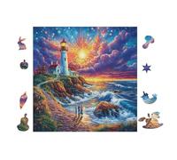 Lighthouse on Coastal Hill 100 Pieces Set Classic Jigsaw Puzzle Couple Puzzle Partners Mind Relaxation Wall Decor Easter New Year Recycled Cardboard Material 28x28cm