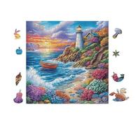 Lighthouse on Coastal Path 100 Pc Classic Jigsaw Puzzle Puzzle for Adults Hard Challenging Hobby Home Decor Poster High-grade Rigid Cardboard 28x28cm