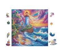 Lighthouse on Coastal Path 100 Piece Pack Classic Jigsaw Puzzle Couple Puzzle Partners Ultra Difficult Wall Decor Easter New Year Gift Thick Paperboard 28x28cm