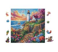 Lighthouse on Coastal Path 100 Pieces Set Classic Jigsaw Puzzle Couple Puzzle Partners Mind Relaxation Wall Decor Easter New Year Recycled Cardboard Material 28x28cm