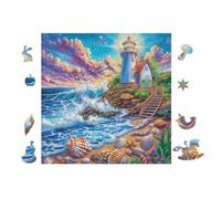 Lighthouse on Coastal Path 100 Pieces Set Classic Jigsaw Puzzle Couple Puzzle Partners Mind Relaxation Wall Decor Easter New Year Recycled Cardboard 28x28cm