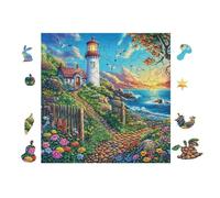 Lighthouse on Coastal Path 100 Pieces Set Classic Jigsaw Puzzle Couple Puzzle Partners Mind Relaxation Wall Decor Easter New Year Creativity & Gift Giving 28x28cm