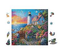 Lighthouse on Coastal Path 100 Pieces Set Classic Jigsaw Puzzle Teen Fans 14-18 Yrs Brain Training Logic Skill Leisure Adventure Valentines Recycled Cardboard 28x28cm
