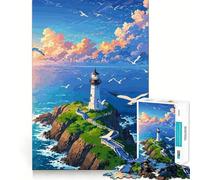 Lighthouse on Island with Seagulls Jigsaw Puzzles 1000 Pieces for Teenagers Memory Fit Firm Edge Home Play Wall Display (38x26cm)