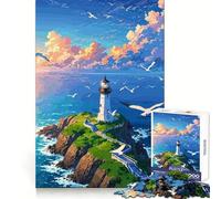 Lighthouse on Island with Seagulls Jigsaw Puzzles 1000 Pieces for Teenagers Memory Fit Firm Edge Home Play Wall Display (38x26cm)