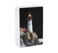 Lighthouse on Rocky Cliffs Fashion Cigarette Case Holder Flip Top Closure Card Pill Box 3.8×2.4×1.1 Inches