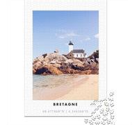 Lighthouse on Rocky Coast 1000 Piece Jigsaw Puzzle, Old Europe Travel Artwork, Decorative Artwork, Matte Printed Jigsaw, Family Night Game for Adults, 38x26cm/1000pcs