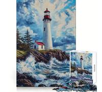 Lighthouse on Rocky Coast 1000 Piece Jigsaw Puzzles for Adults Recall Boost Smooth Thick Real Challenge Wall Accent (38x52cm)