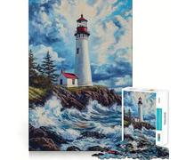 Lighthouse on Rocky Coast 1000 Piece Jigsaw Puzzles for Adults Recall Boost Smooth Thick Real Challenge Wall Accent (38x52cm)
