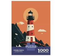 Lighthouse on Rocky Coastline Illustration 1000 Piece Jigsaw Puzzle, Old Europe Travel Artwork, Decorative Artwork, Matte Printed Jigsaw, Family Night Game for Adults, 52x38cm/1000pcs