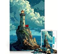 Lighthouse on Rocky Island Digital Art Jigsaws 1000 Pieces for Adults Sharp Thinking Smooth Thick Fun Activity Home Display (38x52cm)