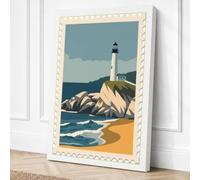 Lighthouse on Rocky Shore Canvas Wall Art Print 18x12 Inch (46 x 30 cm)