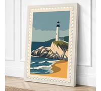 Lighthouse on Rocky Shore Canvas Wall Art Print 24x16 Inch (61 x 41 cm)