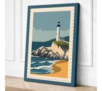 Lighthouse on Rocky Shore Canvas Wall Art Print 30x20 Inch (76 x 51 cm)
