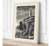 Lighthouse on Stone Coastal Canvas Wall Art Print 24x16 Inch (61 x 41 cm)
