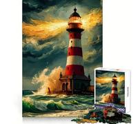 Lighthouse on Stormy Coast 1000 Pieces Jigsaw Puzzles for Adults Recall Boost Good Thick Real Challenge Art Display (38x26cm)