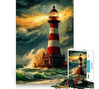 Lighthouse on Stormy Coast 1000 Pieces Jigsaw Puzzles for Adults Recall Boost Good Thick Real Challenge Art Display (38x26cm)