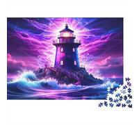 Lighthouse on Stormy Sea 1000 Piece Jigsaw Puzzle Paper for Adults Night Ocean View Puzzle Game for Family Relaxing Gift 52x38cm/1000pcs