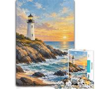 Lighthouse on The Coast Decorative Wood Puzzle, Adults, 1000 Pieces | Adult Jigsaw Puzzle - image-based sorting for steady puzzle progress at home.