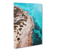 Lighthouse On The Coast Of Spain Painting Modern Canvas Wall Art Print Ready to Hang, Framed Picture for Living Room Bedroom Home Office Décor, 24x16 Inch (60x40 cm)