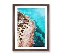 Lighthouse On The Coast Of Spain Painting Modern Framed Print | A4 Walnut Framed Wall Art | Ready to Hang | Modern Cityscape Picture | Living Room Bedroom Lounge Office
