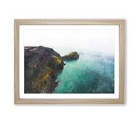 Lighthouse On The Isle Of Anglesey Painting Modern Art Framed Print | A4 Oak Framed Wall Art | Ready to Hang | Modern Cityscape Picture | Living Room Bedroom Lounge Office
