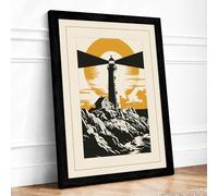 Lighthouse on the Peak Geometric Framed Wall Art Print A1 (84.1×59.4cm) Black, Wall Decor for Living Room, Bedroom, Office & Home, Ready to Hang, Art Gift