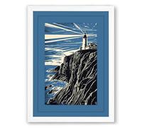 Lighthouse on the Rocks Coastal Framed Wall Art Print A1 (84.1×59.4cm) White, Wall Decor for Living Room, Bedroom, Office & Home, Ready to Hang, Art Gift