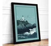 Lighthouse on the Rocks Coastal Framed Wall Art Print A2 (59.4×42cm) Black, Wall Decor for Living Room, Bedroom, Office & Home, Ready to Hang, Art Gift