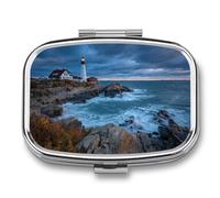 Lighthouse on The Rocky Coastline Pill Box 2 Compartment Portable Medicine Pill Case Travel Pill Organizer for Pocket Purse