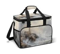 Lighthouse on The Rocky Coastline Vintage Camping Cooler Bags Insulated Beach Cooler Portable Leak Proof Camping Cooler with Shoulder Strap