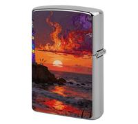 Lighthouse on The Seaside Lighter Case Metal Double-Sided Lighter Cover Pocket Lighters Sleeve Windproof Lighters Accessories for Men Women