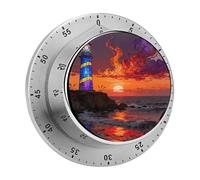 Lighthouse on The Seaside Mechanical Kitchen Timer 60 Minute Wind Up Countdown Clock with Magnetic Back Loud Alarm Stainless Steel Manual Timer for Cooking Baking Classroom Home Gym