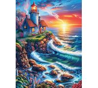 Lighthouse on Tropical Beach 500 Pc Classic Jigsaw Puzzle Accompany Fairy Tale Animal Puzzle for Adults Hard Challenging Hobby Home Decor Poster High-grade Rigid Cardboard 500 PCS