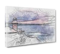 Lighthouse Overlooking Sydney Australia Sketch Canvas Print | Gallery Wrapped 30mm Frame Wall Art | 30x20 inches | Ready to Hang | Modern Seascape Picture | Living Room Bedroom Lounge Office