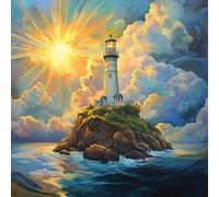 Lighthouse Paint By Numbers for Adults, Cloud Painting By Numbers for Adults, DIY Craft Kits for Kids On Personalised Canvas for Beginner, Includes Acrylic Paint, Funny Gifts for Women 70x70cm 3-262