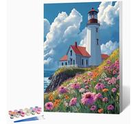 Lighthouse Paint by Numbers for Adults Landscape Paint by Numbers Kits, Hobbies for Adults Women, DIY Acrylic Pigment Color Oil Drawing Kits Wall Art for Room Decor 28x38in (Without Frame) -LKF073579