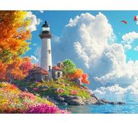 Lighthouse Paint by Numbers for Adults, Paint by Numbers Flower, Craft Oil Painting Kits for Kids with Paintbrushes and Acrylic Pigment, Adults Canvas Kits for Home Room Wall Decor 70x50cm, Model 58