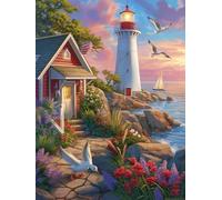 Lighthouse Paint by Numbers for Adults Paint by Numbers for children Seagull DIY Canvas Painting Kit Kids with Acrylic Pigment Drawing Paintwork Halloween Decorations 30 x 40 cm (Without Frame) S-410