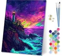 Lighthouse Paint by Numbers for Adults With Frame, Paint by Numbers Landscape, Easy Diy Oil Painting Kits on Canvas with Brushes, Hobbies for Women, Painting for Home Wall Decor 16x20 inch 6-9982