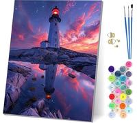 Lighthouse Paint by Numbers for Adults With Frame, Paint by Numbers Landscape, Easy Diy Oil Painting Kits on Canvas with Brushes, Hobbies for Women, Painting for Home Wall Decor 40x54 inch N-5406